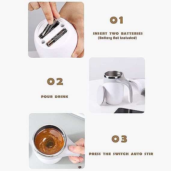 Self Stirring Mug With Lid Automatic Magnetic Stirring Coffee Cup White