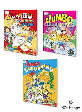 Pack of 3 We Happy Jumbo Coloring Books Educational and Fun Learning Activities for Kids with different Drawings