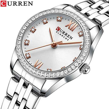 Curren 9086 Original Brand Stainless Steel Band Wrist Watch For Women / Silver