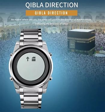 Skmei Watches  Steel Men Azan Watches Digital Pray Clock Fashion muslim prayer watch for Men and For Boys 1734 / Silver