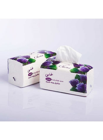 Ghena Soft Facial Tissues Skin Friendly Highly Absorbent White Paper Face Towel - 600 Pcs x 10 Pack