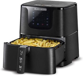 BLACK+DECKER XL Digital Air Fryer 1700W 7.5L Capacity, 7 Presets 360° Rapid Air Convection Tech Temp-Time Control For Little/NoOil Healthy Frying Grilling Roasting and Baking AF700-B5