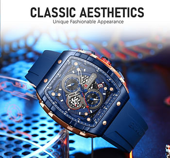 CURREN Original Brand Rubber Straps Wrist Watch For Men 8442 Blue