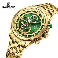 NAVIFORCE 8046 Sport Chronograph Stainless Steel Waterproof Quartz Men Watch - Gold & Green