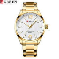 CURREN 8434 Stainless Steel Casual Analog Watch For Men Gold White