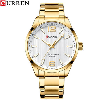CURREN 8434 Stainless Steel Casual Analog Watch For Men Gold White