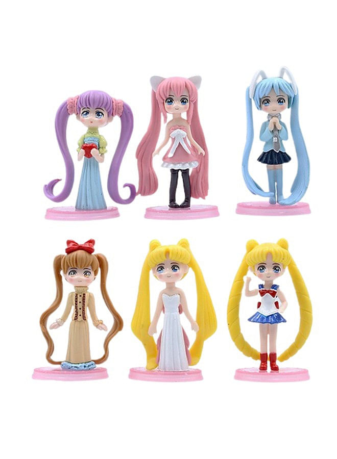 6 Pieces Sailor Moon Action Figures Doll Birthday Cartoon Cake Topper Mini Toy For Kids Theme Party Supplies Comes in Assorted Colors