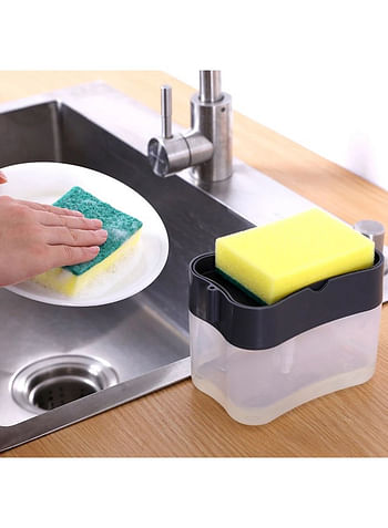 We Happy 2-in-1 Dish Soap Dispenser and Sponge Holder for Kitchen, Shelf Washing Detergent Sink Pump