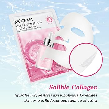 Mooyam Collagen Facial Mask Skin Care Hydrating Face Mask, Brightening and Anti Aging Face Sheet Mask (Pack of 3) Nourishing and Moisturizing Facial Mask Skincare for Women for All Skin Types