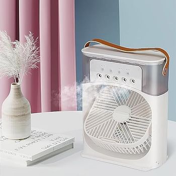 Mini Frost Fan Portable Air Conditioner AC Cooler Humidifier Personal Air Cooler With 1/2/3 H Timing 7 Colors LED Light 3 Wind Speeds and 3 Spray Modes for Office Home Dorm Travel - White