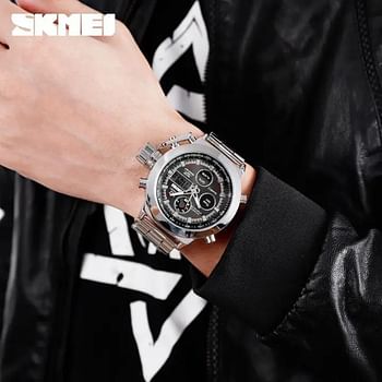 SKMEI New Men Fashion Watches Digital Quartz Dual Display Waterproof Wristwatches Stainless Steel Sport Watch For Men 1515.