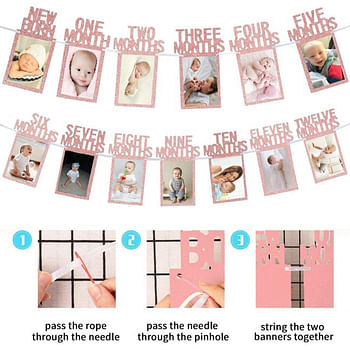 New Born to Twelve Months Birthday Photo Frame Banner for Parties | Memorable Gift Idea Amazing Photoshoot Decoration - Pink