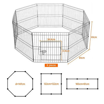 Woofy Metal Foldable Pet Play Pen With Door -8 Panels - 61x61cm