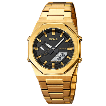 SKMEI 1816 Dual-Display Electronic Watch With Luminous Waterproof Steel Strap Fashion Business Wristwatches For Men 41.1mm - Gold