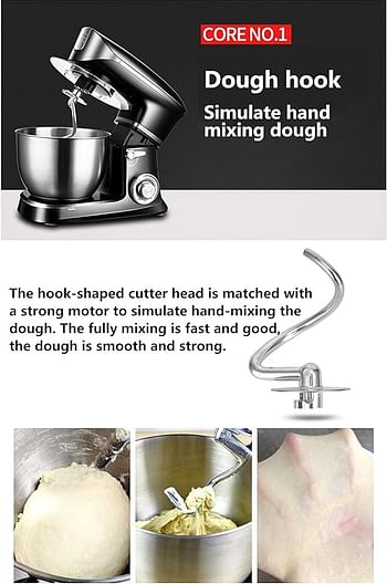 Electric Stand Mixer Multifunctional Egg Flour Bread Beating Blending Machine Pastry Chef 6 Speed Household Food Processors Easy to Clean - Black