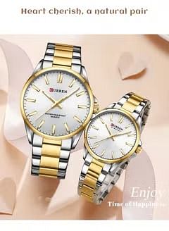 Curren ,9090 Fashion Lovers Couple Wristwatch Stainless Strap Japanese Quartz Movement Waterproof Appointment Watches