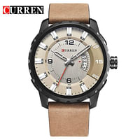 Curren 8245 Original Brand Leather Straps Wrist Watch For Men/ Beige