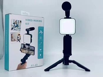 AY-49 Video Vlogging Kits Microphone LED Fill Light Mini Tripod With Remote For Phone Vlog Video Recording Condenser