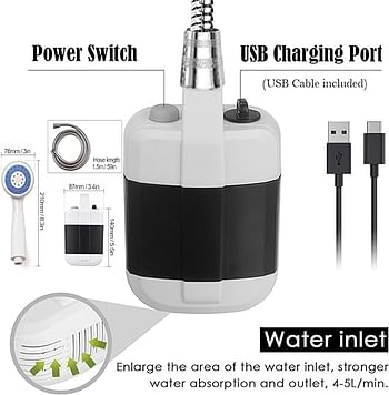 Portable Camping Shower, USB Rechargeable Outdoor Shower Pump, Electric Camp Shower, On-The-Go Bathing Solution for Pets Beach Garden