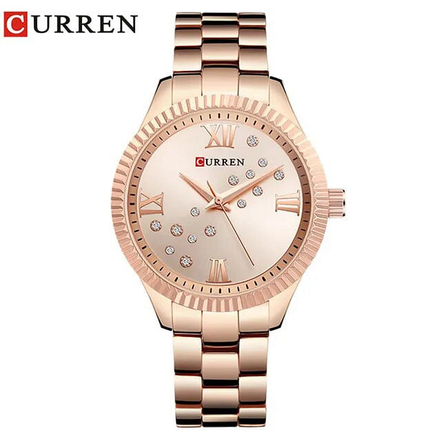 Curren 9009 Original Brand Stainless Steel Band Wrist Watch For Women / Rose Gold