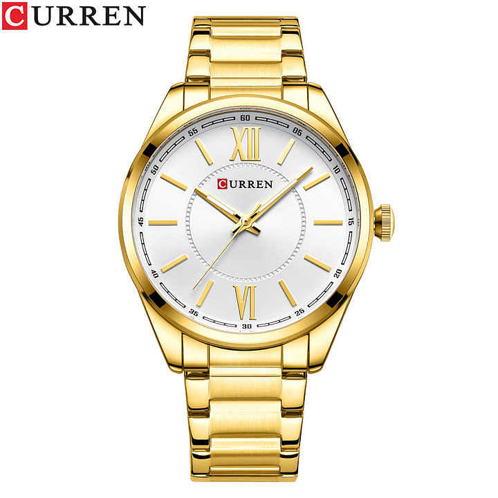 CURREN 8423 Original Brand Stainless Steel Band Wrist Watch For Men Gold