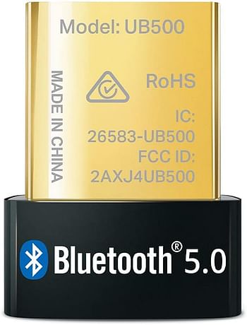 محول تي بي لينك UB500 نانو يو اس بي بلوتوث 5.0 لأجهزة متعددة، دونجل جهاز استقبال بلوتوث طويل المدى لنظام التشغيل Windows 10/8.1/8/7، التوصيل والتشغيل