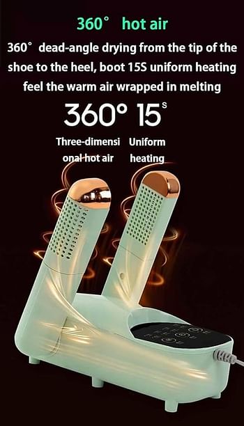 Boots Dryer Electric Shoe Dryer w/Adjustable Drying Rack & 30/60/120/180min Timer Glove Dryer & Boot Warmer for Sweaty Shoes Sneakers Green