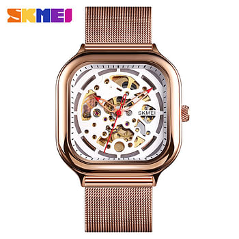 SKMEI 9184 Black Mesh Stainless Steel Automatic Mechanical Luxury Watch For Men.