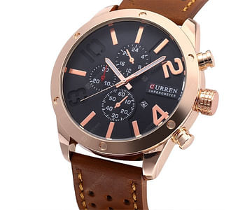 Curren 8243 Original Brand Leather Straps Wrist Watch For Men chocolate/RoseGold