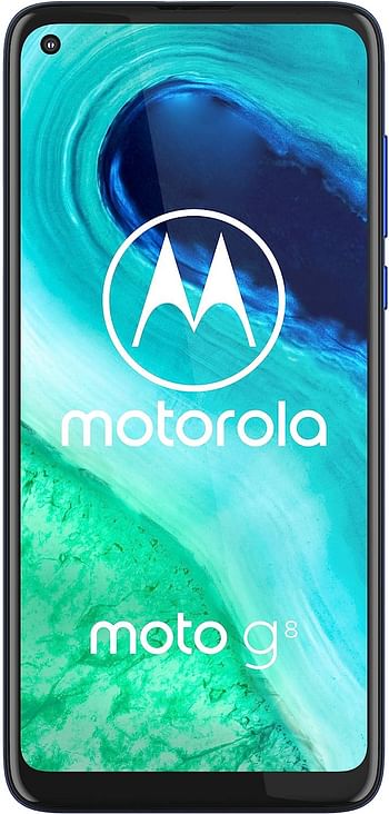 موتورولا موتو G8 بشاشة 6.4 انش HD+ بدون شق كوالكوم سناب دراغون SD665 وكاميرا رئيسية 16MP وكاميرا ماكرو 2MP وبطارية 4000 mAh وشريحتين اتصال و4/64GB ونظام Android 10 وازرق نيون، ازرق نيو، a_NA