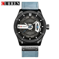 ساعة يد كورين 8301 أصلية بسوار جلدي للرجال أزرق/أسود