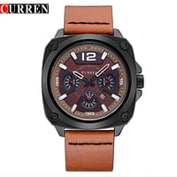 Curren 8260 Original Brand Leather Straps Wrist Watch For Men Brown/Black Coffee