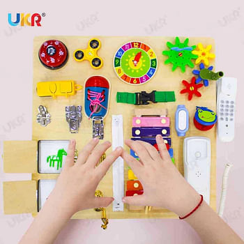 UKR Busy Board Wooden 18 Activities Infant Toddler Early Development Activity Toy Educational