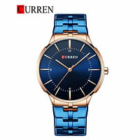 CURREN 8321 Original Brand Stainless Steel Band Wrist Watch For Men - Blue and Rose Gold
