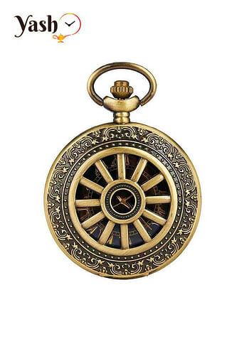 Yash Vintage Copper Antique Hollow Gear Design Quartz Pocket Watch