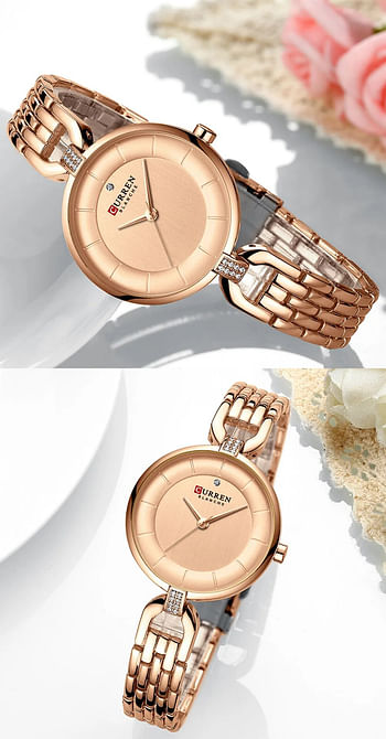 Curren 9052 Original Brand Stainless Steel Band Wrist Watch For Women / Gold