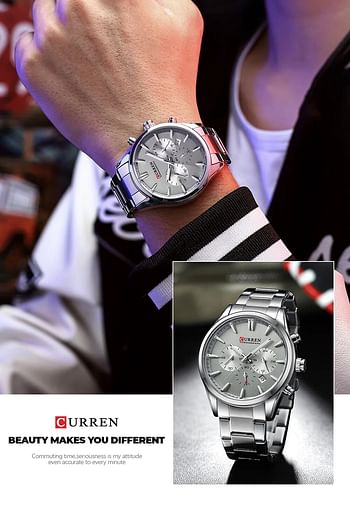 CURREN Brand Stainless Steel Band Wrist Watch For Men 8446 - Silver