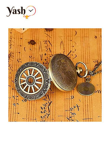 Yash Vintage Copper Antique Hollow Gear Design Quartz Pocket Watch