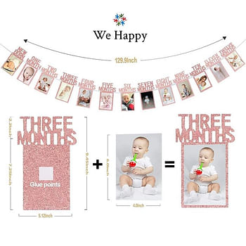 New Born to Twelve Months Birthday Photo Frame Banner for Parties | Memorable Gift Idea Amazing Photoshoot Decoration - Pink