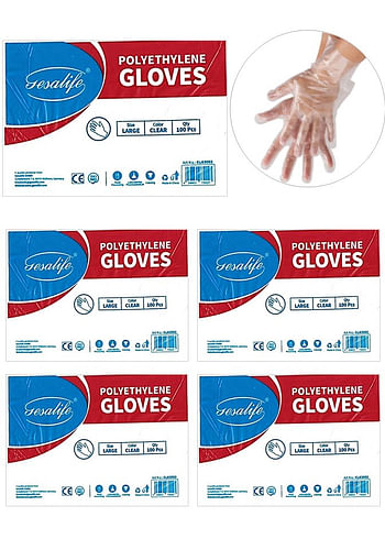 Pack of 500 Gesalife Disposable Plastic Gloves Latex and Powder Free Polyethylene Clear Hand Covers