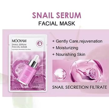 Mooyam Snail Serum Facial Mask Lightweight, Breathable Face Mask Sheet (Pack of 3) Skin Care Anti Aging Hydrating Moisturizing Whitening 25ml MOOYAM Face Mask