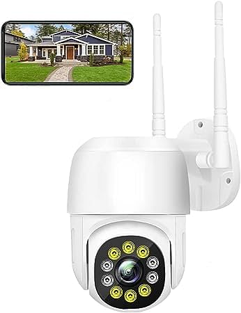 Security Outdoor Camera 1080P CCTV Wired Camera 2.4Ghz WiFi Surveillance Wireless Camera Home Security with 355°Pan 90°Tilt Auto Tracking Motion Detection Two-way Audio with Color Night Vision