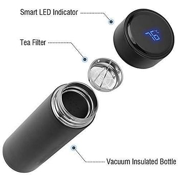 1 pcs Temperature Display Vacuum Insulated Water Bottle Black 500ml
