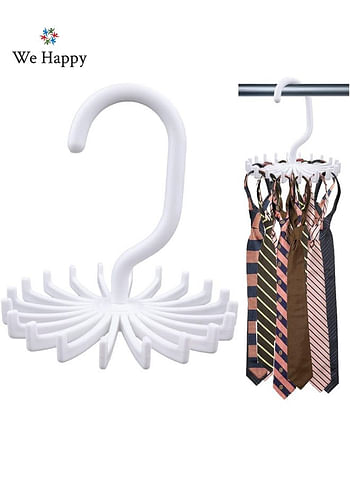 Tie Holder Belt Hanger with Rotating 20 Hooks Durable Scarf and Accessories Organizer White