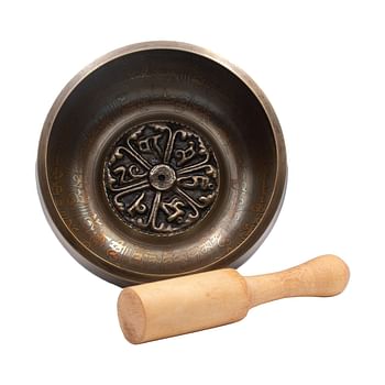 Authentic Himalayan Dharmachakra Singing Bowl Single Set Handcrafted in Nepal (533 grams) Includes Traditional Wooden Striker – Ideal for Healing, Mindfulness, Meditation, and Yoga