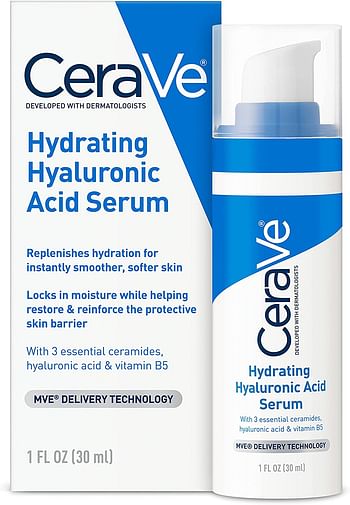 CeraVe Hydrating Hyaluronic Acid Serum with Vitamin B5 and Ceramides for Normal to Dry Skin, 1 Ounce