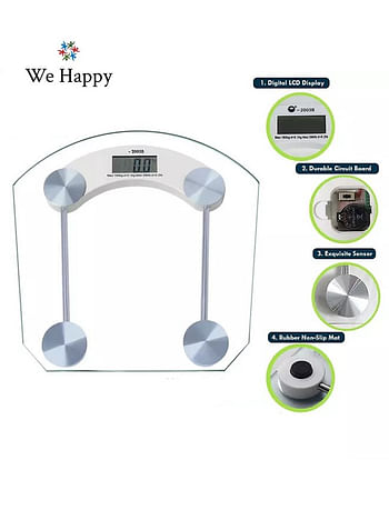 We Happy Home Use Weight Measurement Machine Personal Digital Fitness Tracker Thick Glass Weighing Scale