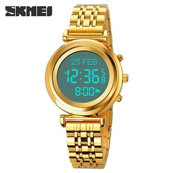 SKMEI 1892 Muslim Digital Watch Women Led Light Display Sport Watch Pilgrimage Time Reminder Qibla Direction Function Watch Gold