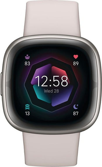 Fitbit Sense 2 Advanced Health Fitness Tracker & Smartwatch (FB521SRWT-US) Lunar White / Platinum Aluminum