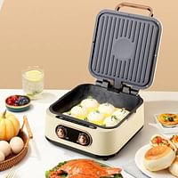 Electric Breakfast Maker with Deep Grill Plate, Healthy Nonstick Dual Griddles for Eggs Meat and Pancakes,Multi Functional for Frying, Toasting, Boiling, Steaming, Easy-to-Clean